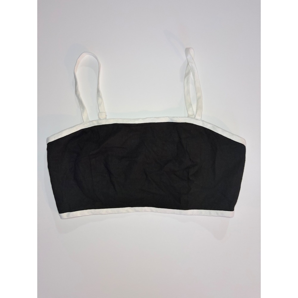 House of Harlows 1960 Black & White Linen Blend Contrast Trim Crop Top